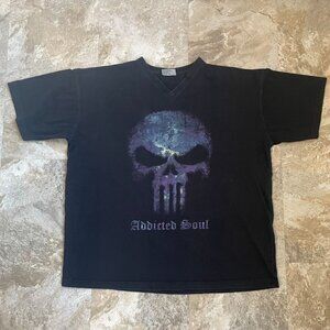Vintage Skull Graphic Tee Mens 3XL Addicted Soul Short Sleeve Punisher Black